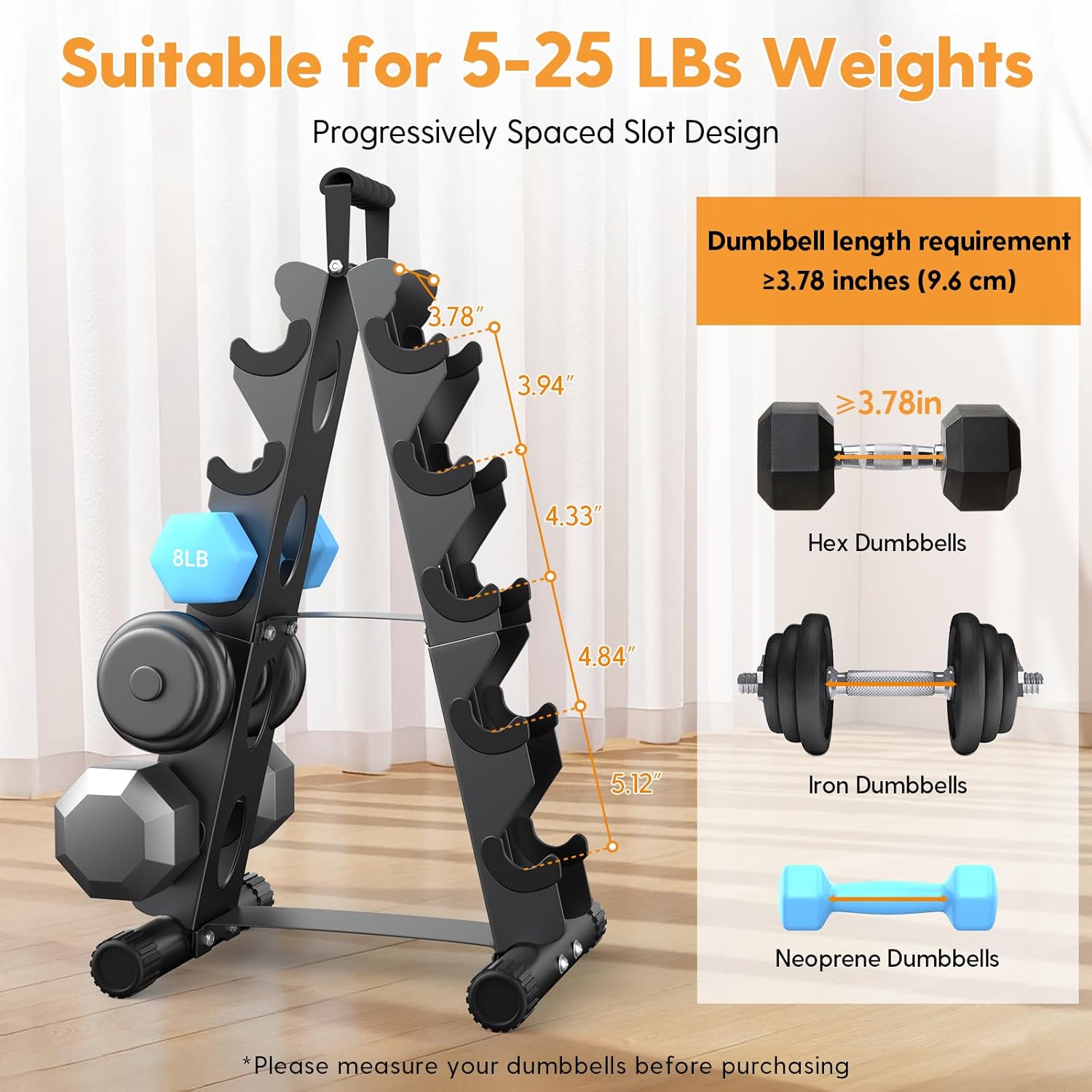AmazeFan 5 Tier Dumbbell Rack Stand Only, A-Frame Design Weight Rack with Handle, Weights Metal Strength Training Dumbbells Storage Rack for Home Gym Space Saver (Dumbells not Included) - Image 2
