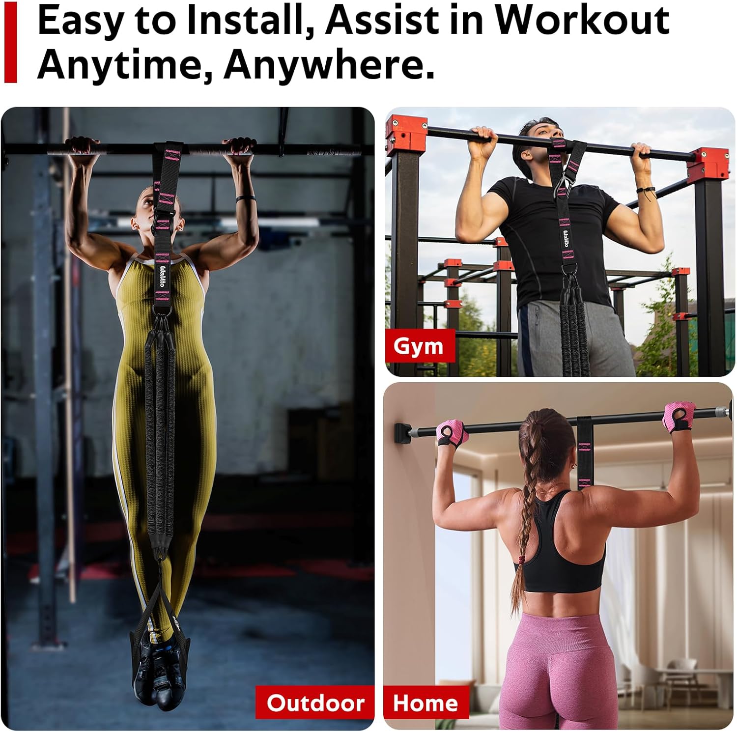 Pull Up Assistance Bands Set, Heavy Duty Adjustable Pull Up Assist Band with Feet Rest, Strength Training Bands for Home Gym Fitness, Pull-Up Bar, Calisthenics and Body Stretching - Image 8