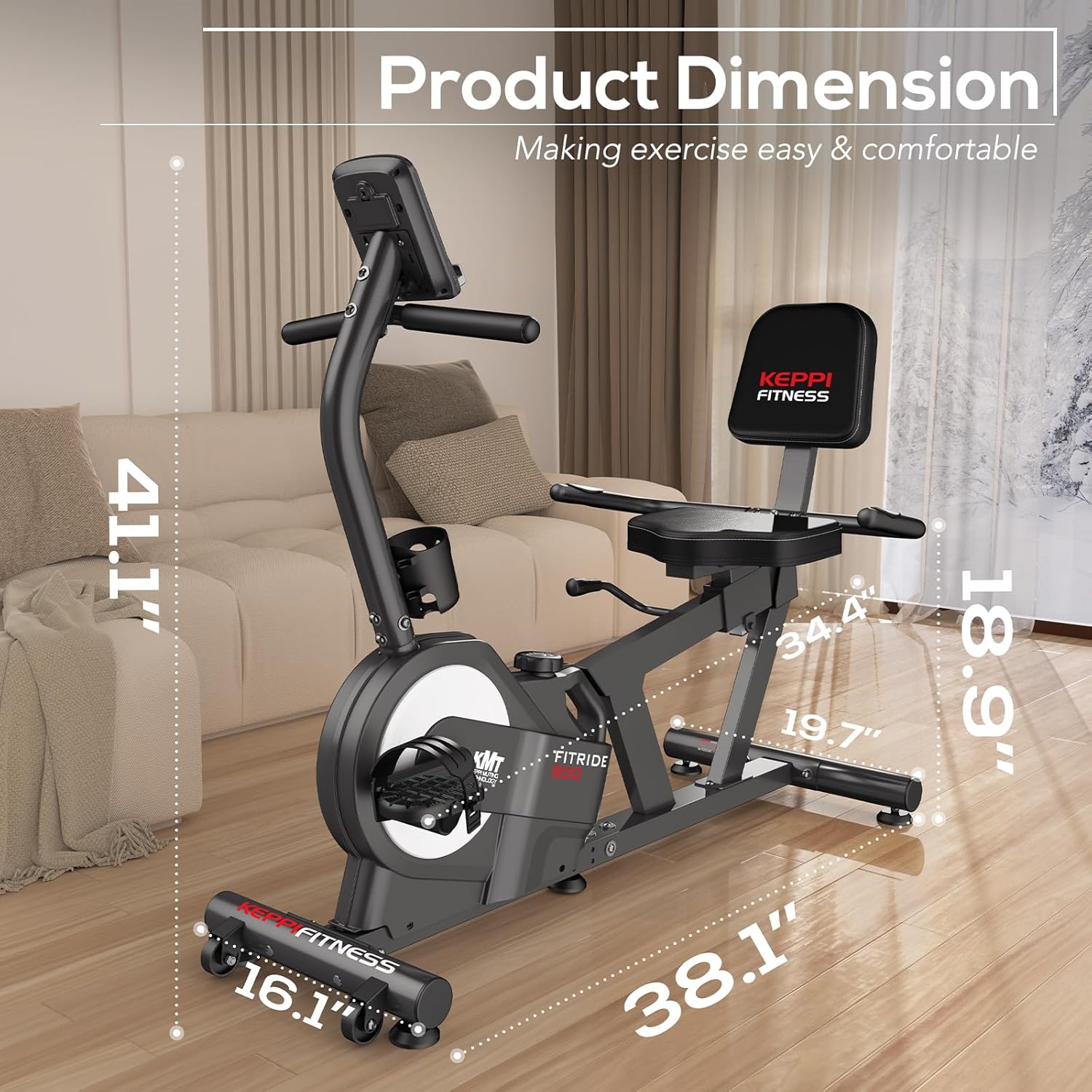 KeppiFitness Recumbent Exercise Bike, Recumbent Bike for Adults with Magnetic Resistance, Exercise Bike for Home 380LB Capacity, Cardio Stationary Bikes for Seniors with Pulse Sensor - Image 7