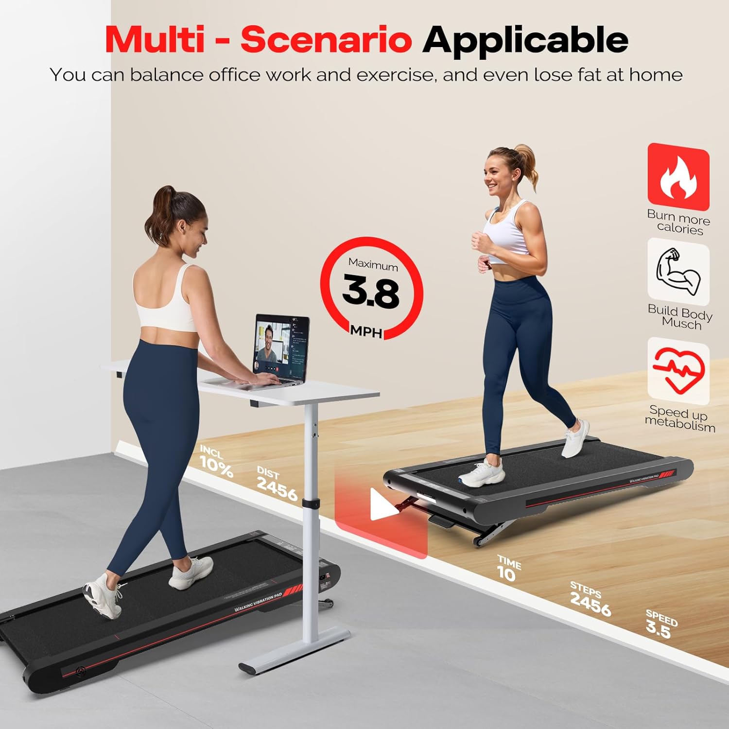 Sperax Walking Treadmill Pad with APP, 3 in 1 Under Desk Treadmill, 400W Low Noise Walking Vibration Pad with Remote Control,Portable Treadmills for Home Office - Image 5