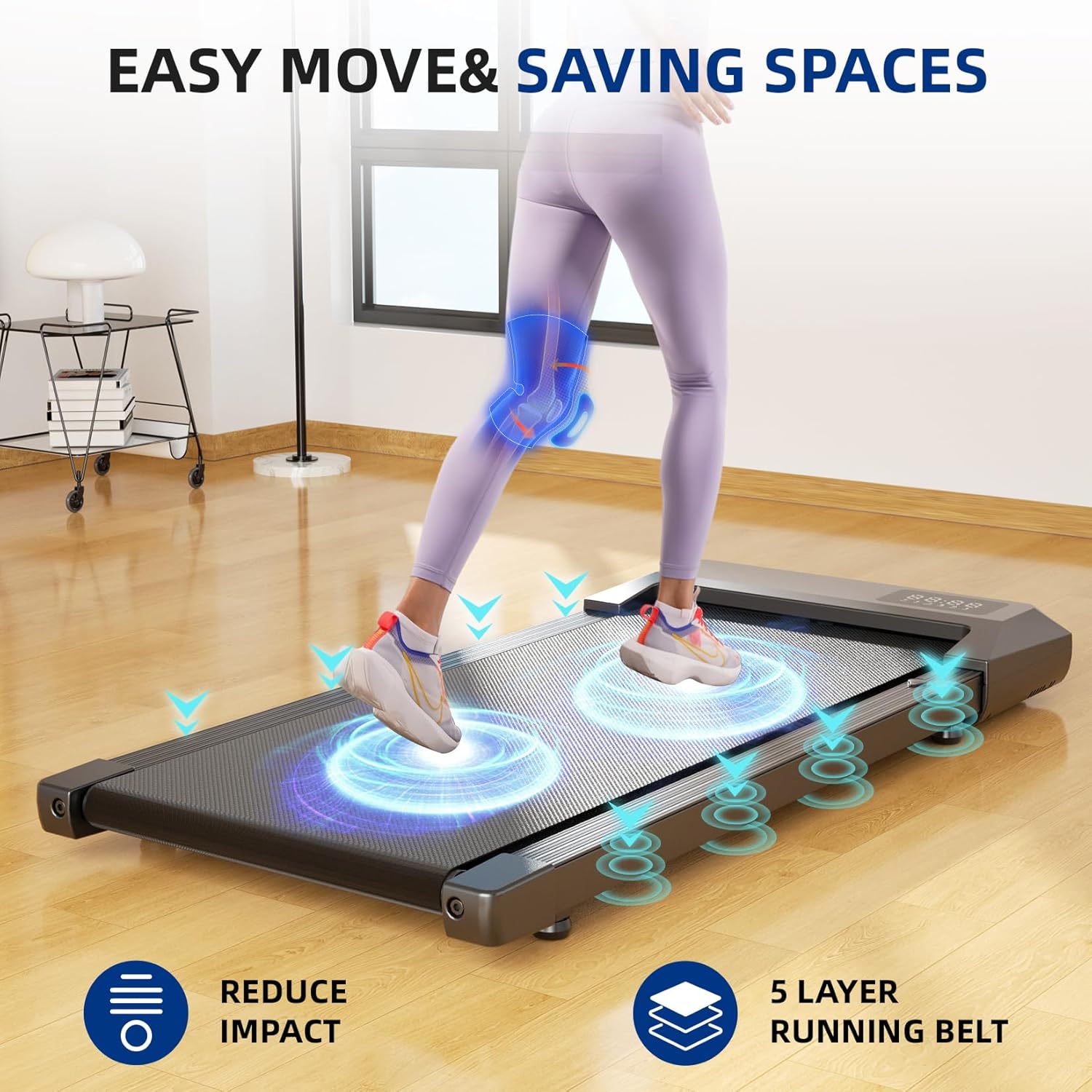 SupeRun Walking Pad, Under Desk Treadmill, 3 in 1 Portable Treadmill with Remote Control LED Display, 2.5 HP Quiet Walking Jogging Machine for Office Home Use, 300 Lbs Capacity - Image 5