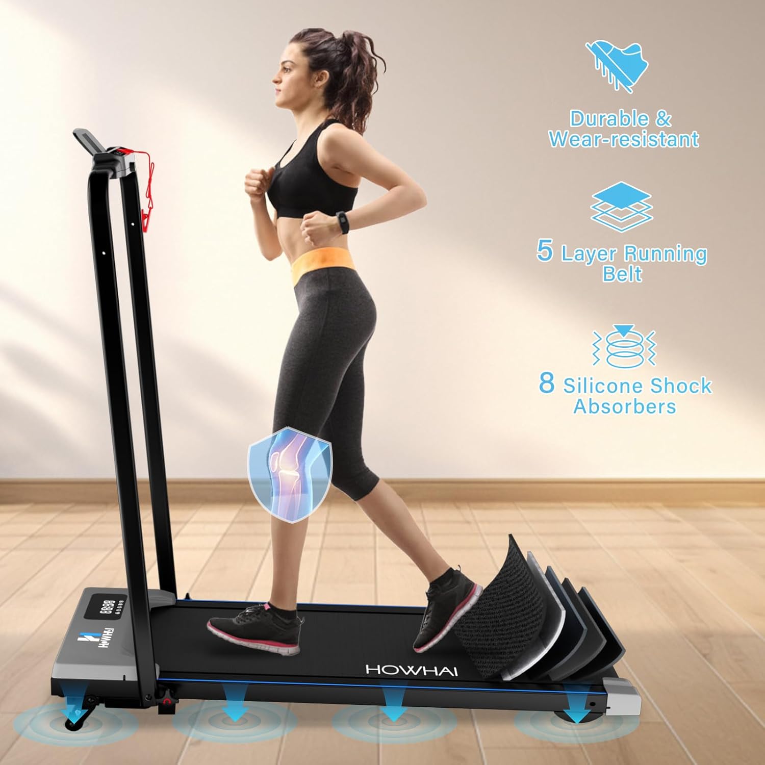 Walking Pad Treadmill with Incline, 2 in 1 Foldable Under Desk Treadmills for Home/Office, Portable Treadmill with App, Bluetooth Music, Remote Control & LED Display (300lbs Capacity) - Image 5