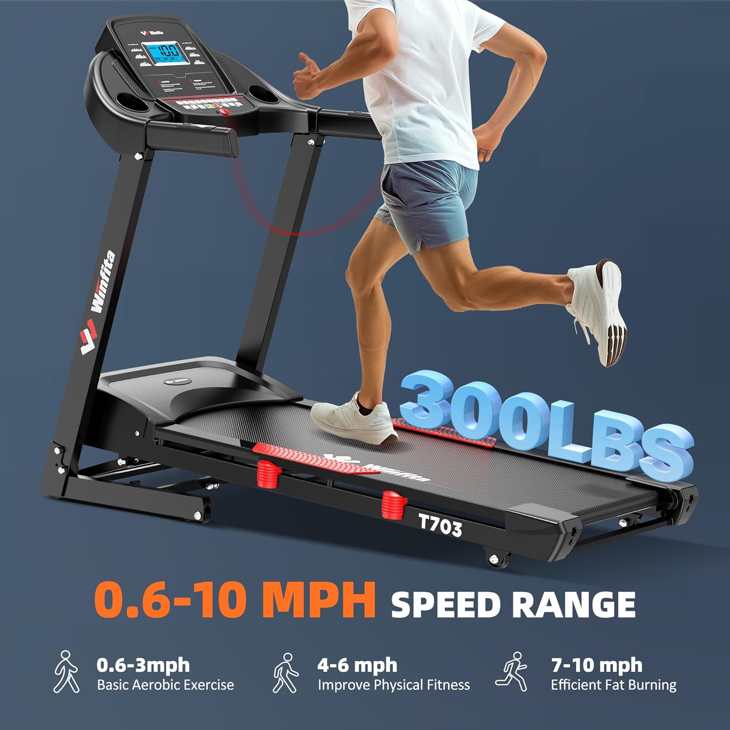 Treadmill with Incline, 300 LBS Capacity, 8 MPH or 10 MPH Speed, Bluetooth, App, Pause Function, Folding Treadmills for Home with 64 Programs, 17'' or 18'' Wide Belt, Heart Rate, BMI Detector - Image 2