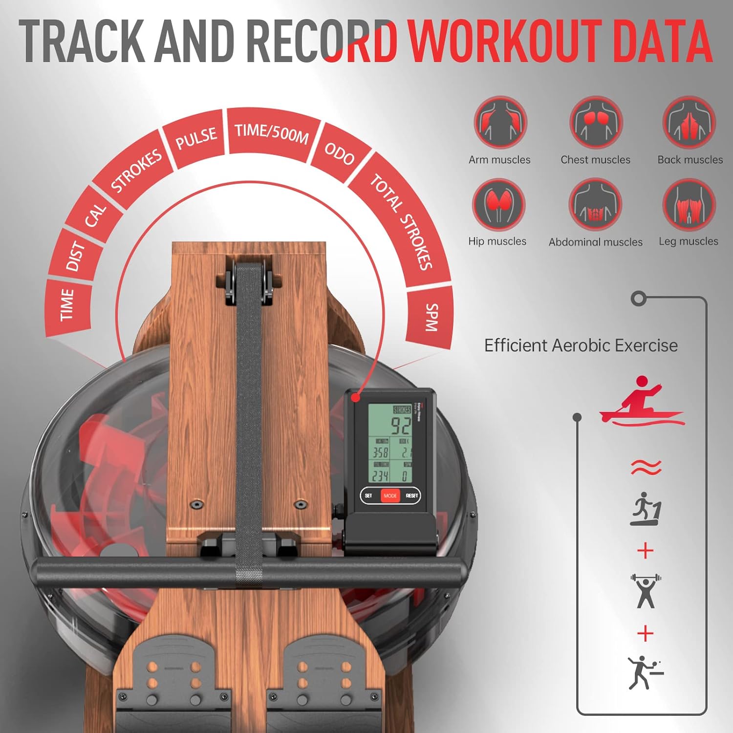 JOROTO Rowing Machines for Home Use, Foldable Rower Machine with Bluetooth Monitor, Tablet Holder Water Rowing Machine - Image 5