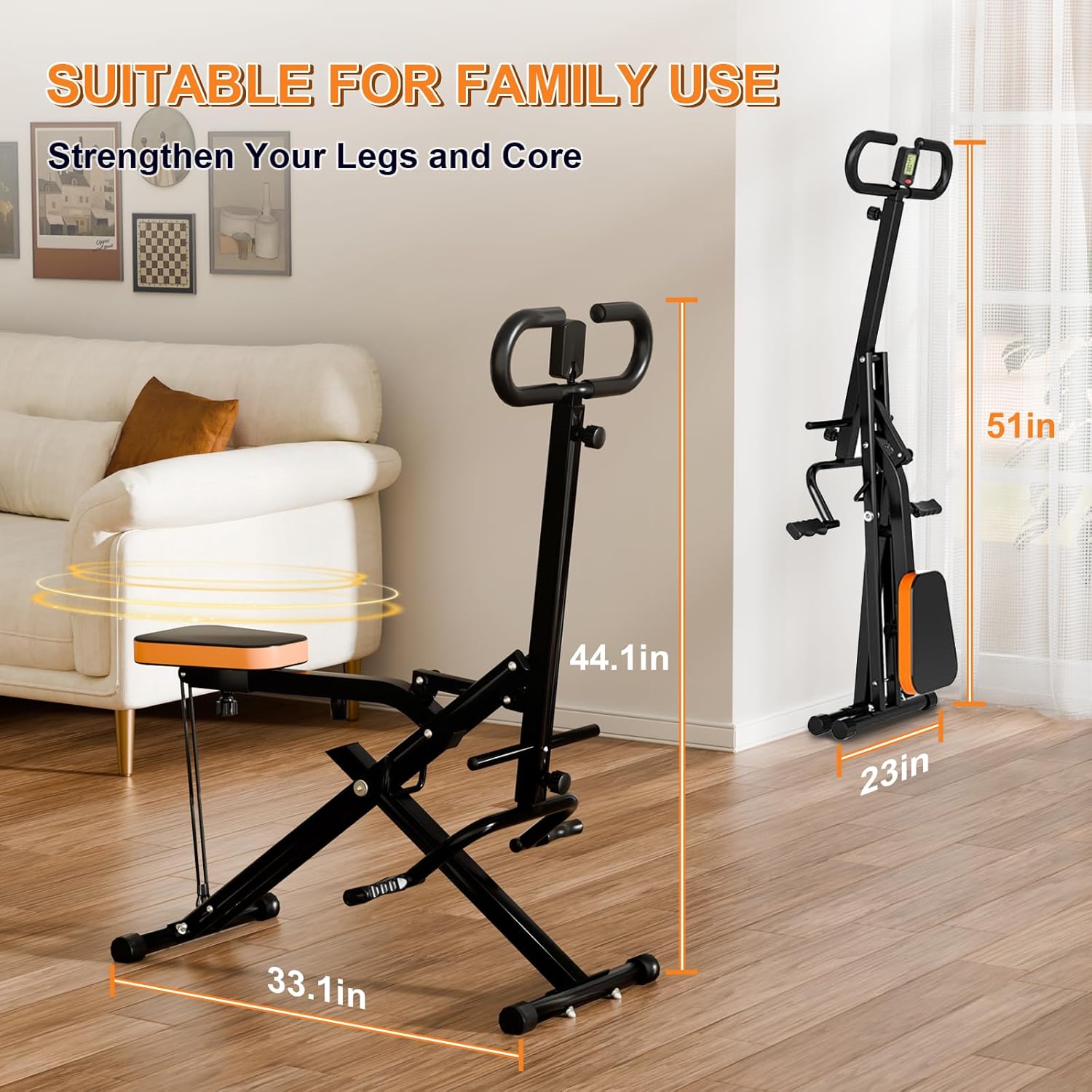 Squat Machine, Ab Workout Equipment, 265lbs Loading Capacity Rowing Machines for Home Foldable with Adjustable Resistance Bands and Display - Image 3