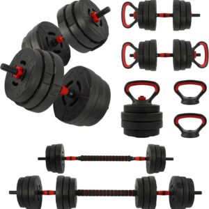Multi-Functional Portable Changeable Dumbbell and Barbell Kettlebell Set with Adjustable Weights, 40LBS or 60LBS Sets, 2-in-1 or 4-in1, Multiple Styles