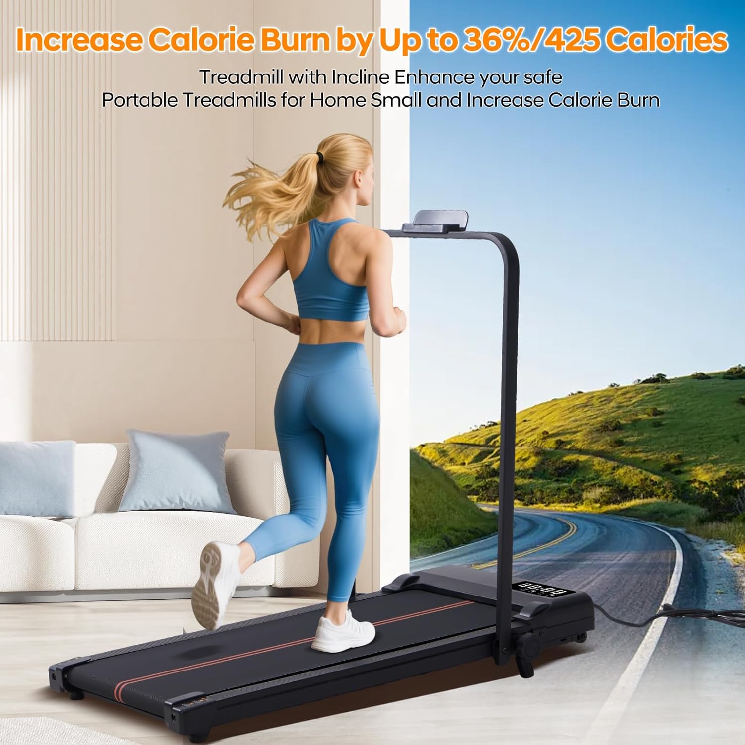 Walking Pad with Incline and Handle Bar, 0.6-6.2 MPH Compact Portable Walking Pads Treadmill with Handles for Home Small, 3.0HP Small Treadmills with Incline for Home Small Spaces, 320LB Capacity - Image 4