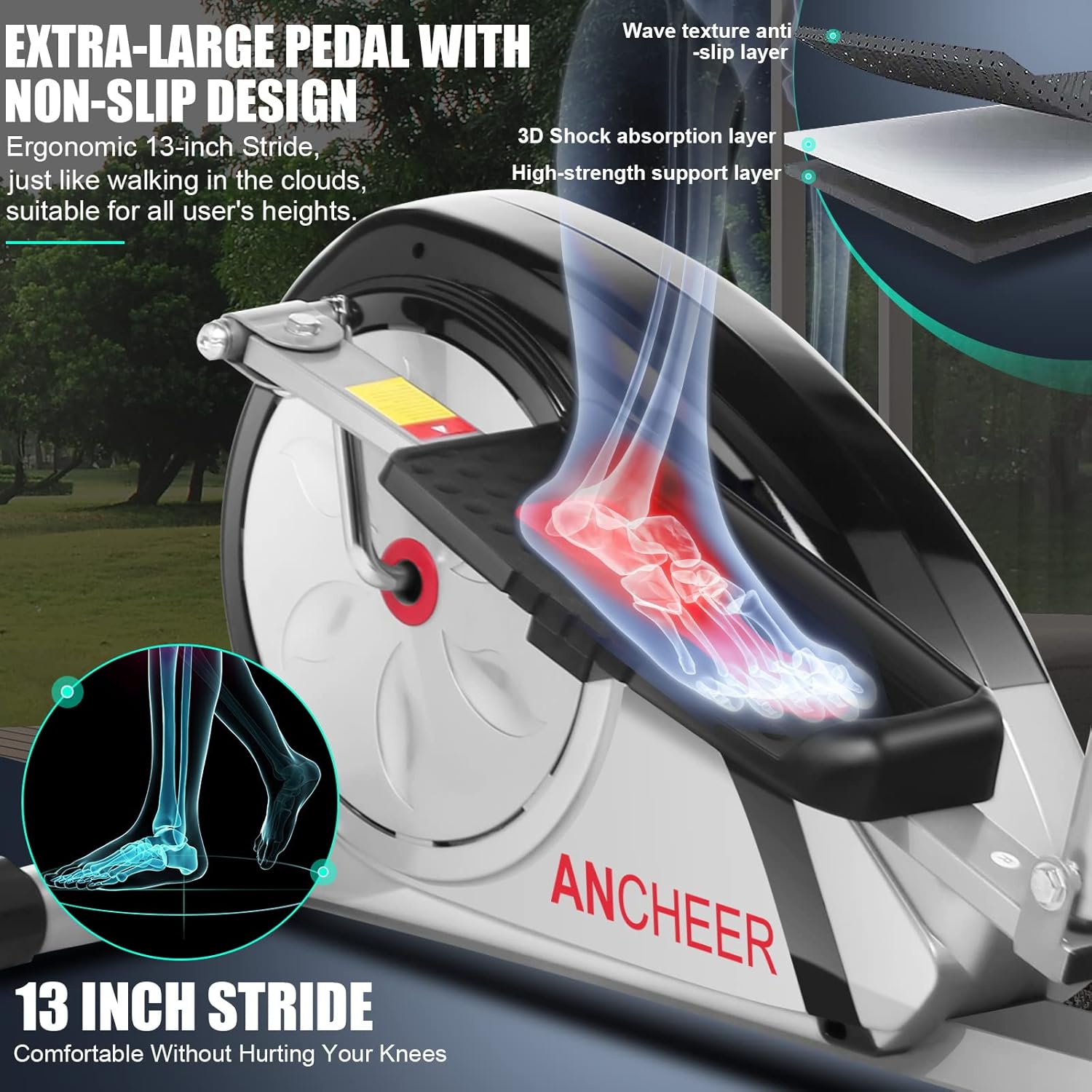 ANCHEER Elliptical Exercise Machine for Home with Hyper-Quiet Magnetic Driving System with Pulse Rate Grips&LCD Monitor,Elliptical Machine with 8 Resistance Levels Smooth,Max 500LBS Loading Capacity - Image 6
