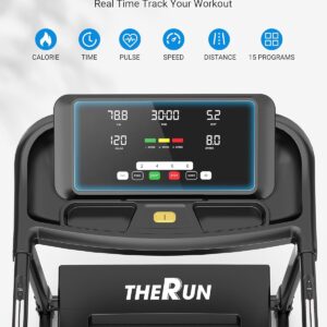 THERUN Home Treadmill with Incline Adjust, 3.0 HP Treadmill, Heart Rate Monitoring, Wider Running Belt