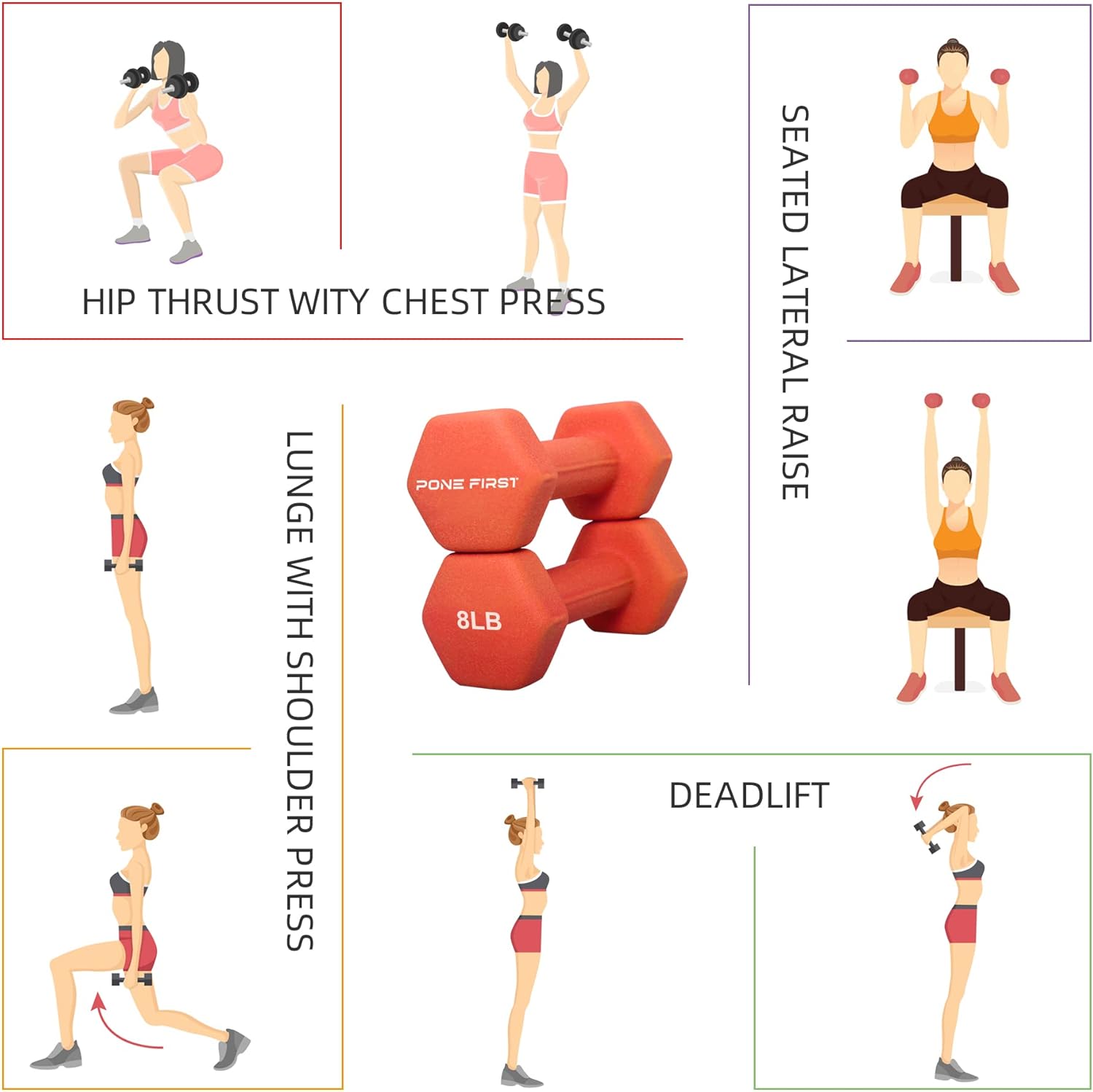 Dumbbell Hand Weight Pairs – Neoprene Dumbbell Exercise & Fitness For Home Gym Equipment and Adjustable Dumbbell Sets–Non-Slip, Color Coded Hex Shaped Free Weights For Women,Men 2LB 3LB 5LB 8LB 10LB Pounds - Image 4