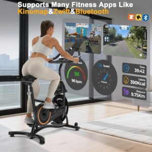 Hillhub Exercise Bike, Reinforced Steel Stationary Bikes for Home with Sleek Design and Stepless Resistance Adjustment, Compact Indoor Cycling Bike with Tablet Mount, Compatible with Zwift & Kinomap