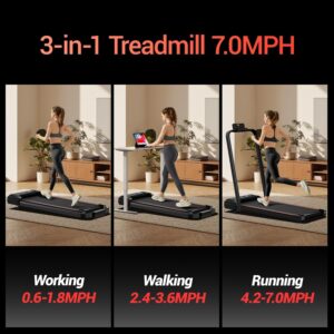 17% Incline Walking Pad Treadmills for Home and Office, 3-in-1 Folding Treadmill, Portable Under Desk Treadmill with 2.5 HP Quiet Brushless, 300 LBS Capacity