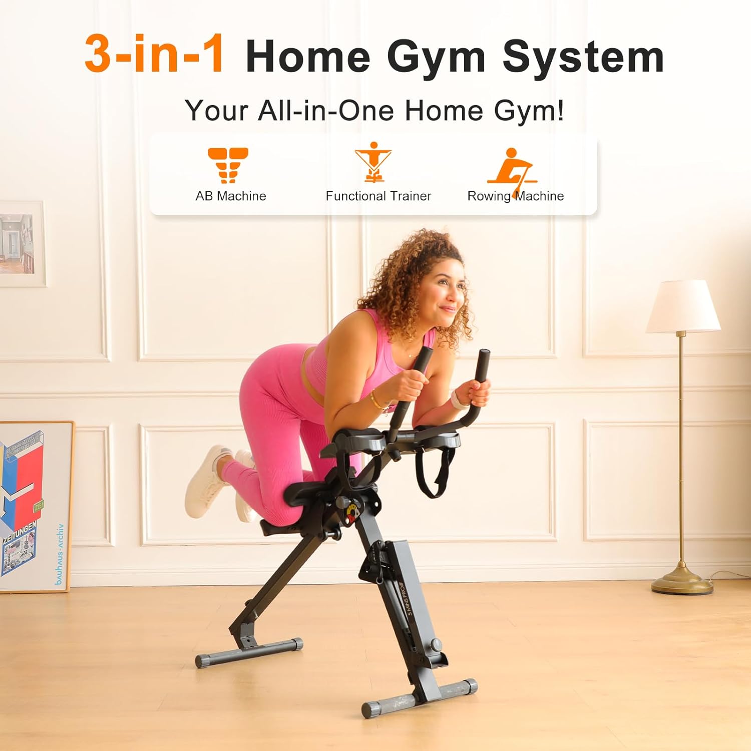 TOUSAINS 3 in 1 Rowing Machine, Ab Machine with Resistance Bands, Abdominal Trainers for Full Body Workout, Fitness Foldable Equipment Rowing Machine for Home Gym - Image 2