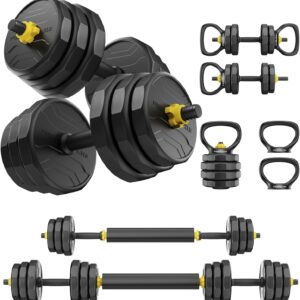 FEIERDUN Adjustable Dumbbells, 40/48/68/88lbs Free Weight Set with 4 Modes, Used as Barbell, Kettlebells, Push up Stand, Fitness Exercises for Home Gym Suitable Men/Women