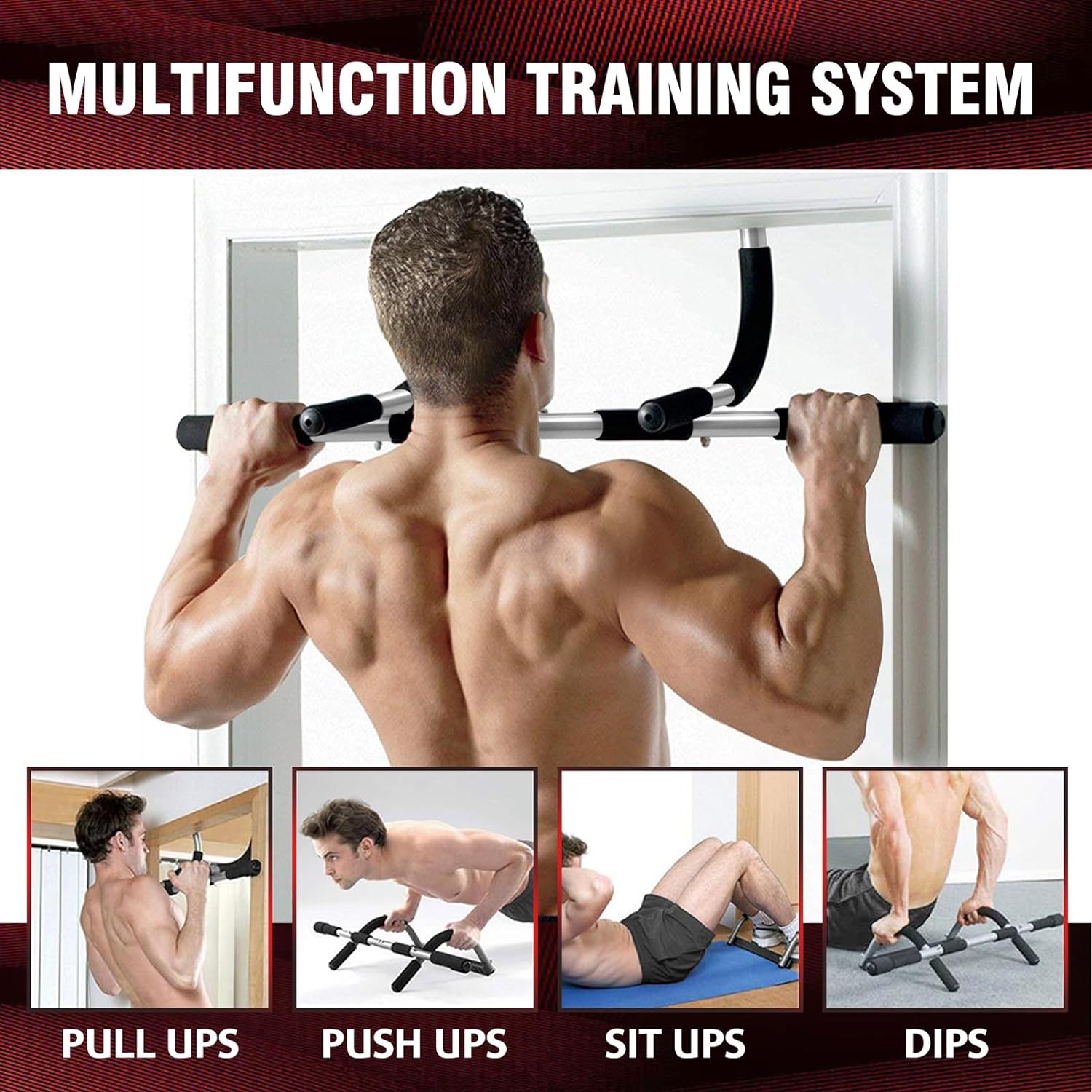 Pull Up Bar for Doorway, Upgrade Chin up Bar for Doorway Without Screws, Portable Strength Training Door Frame Pull-up Bars, Door Workout Bar with Foam Grips for Home - Image 2