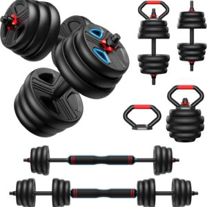 Adjustable dumbbell set,20/35/45/55/70/90lbs Free Weights set with upgraded nut, 4 in 1 Weight Set Used as Kettlebells, Barbell, Push up Stand, Fitness Exercise for Home Gym Suitable Men/Women