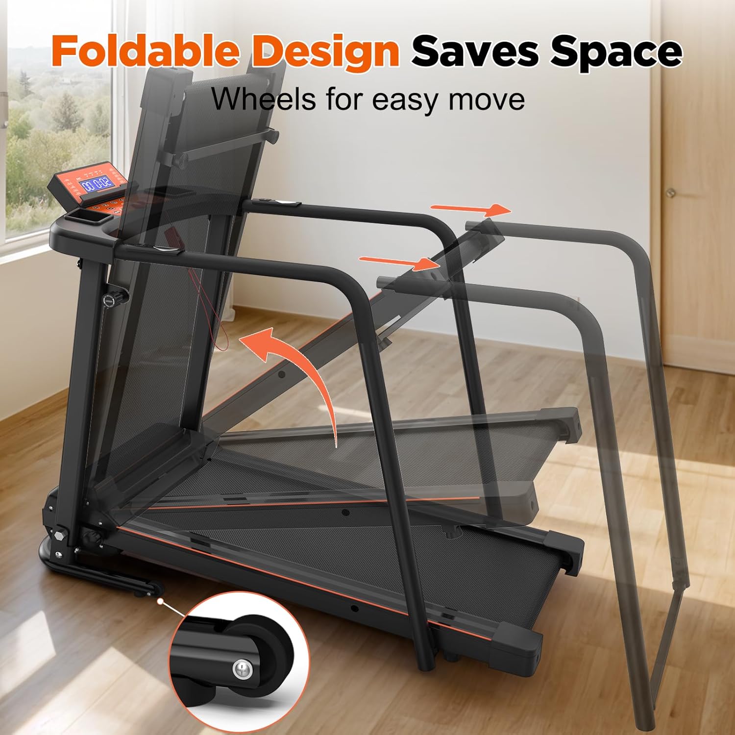 Treadmills for Seniors with Long Handrails, Foldable Treadmill for Home Use - Bluetooth App Connect & Heart Rate Monitor, Safe for Elderly & Family - Image 9