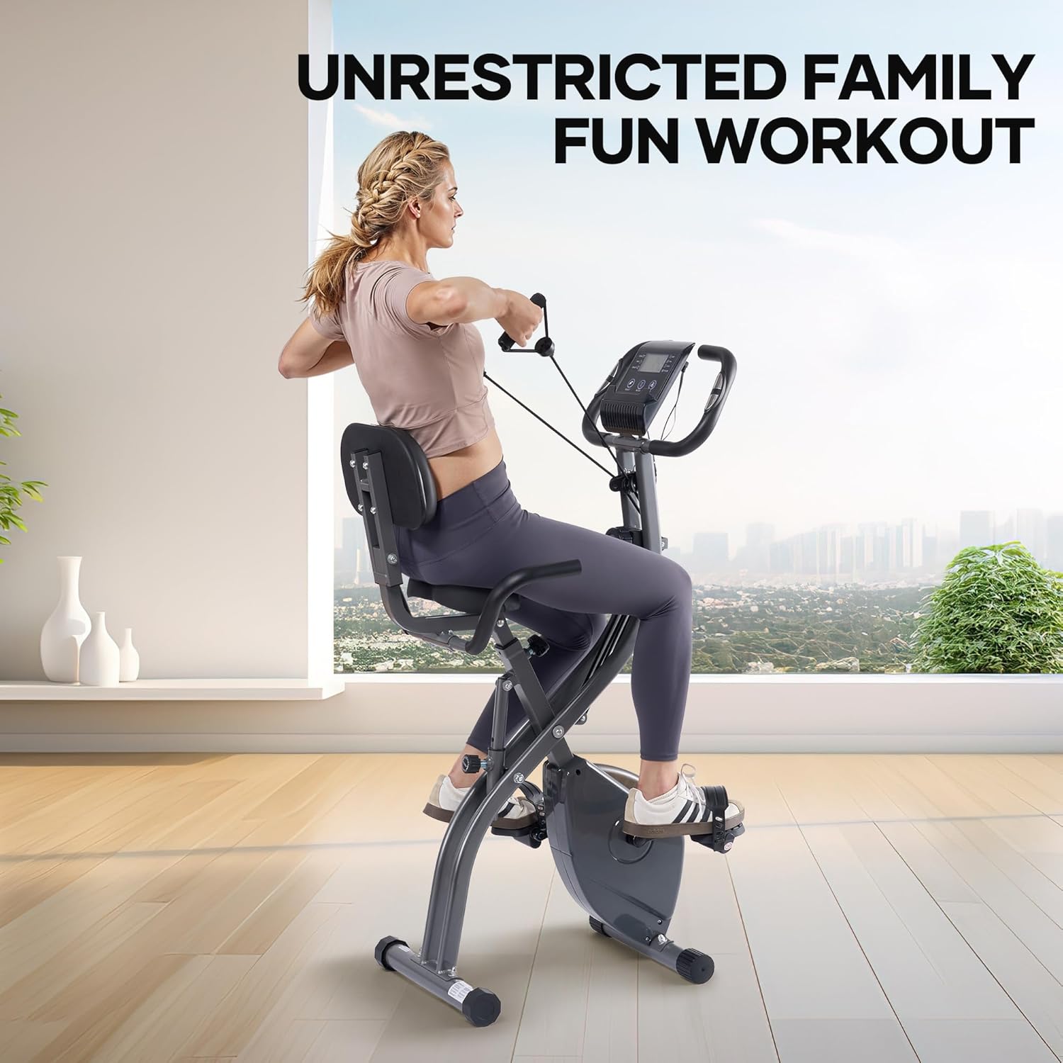 Exercise Bike Stationary Bikes for Home Recumbent Exercise Bike Folding with 10-Level Adjustable Resistance LCD Monitor Pulse Sensor Support Back Pad and Tablet Holder Arm Resistance Band 265LBS Weight Capacity for Home Workout - Image 9