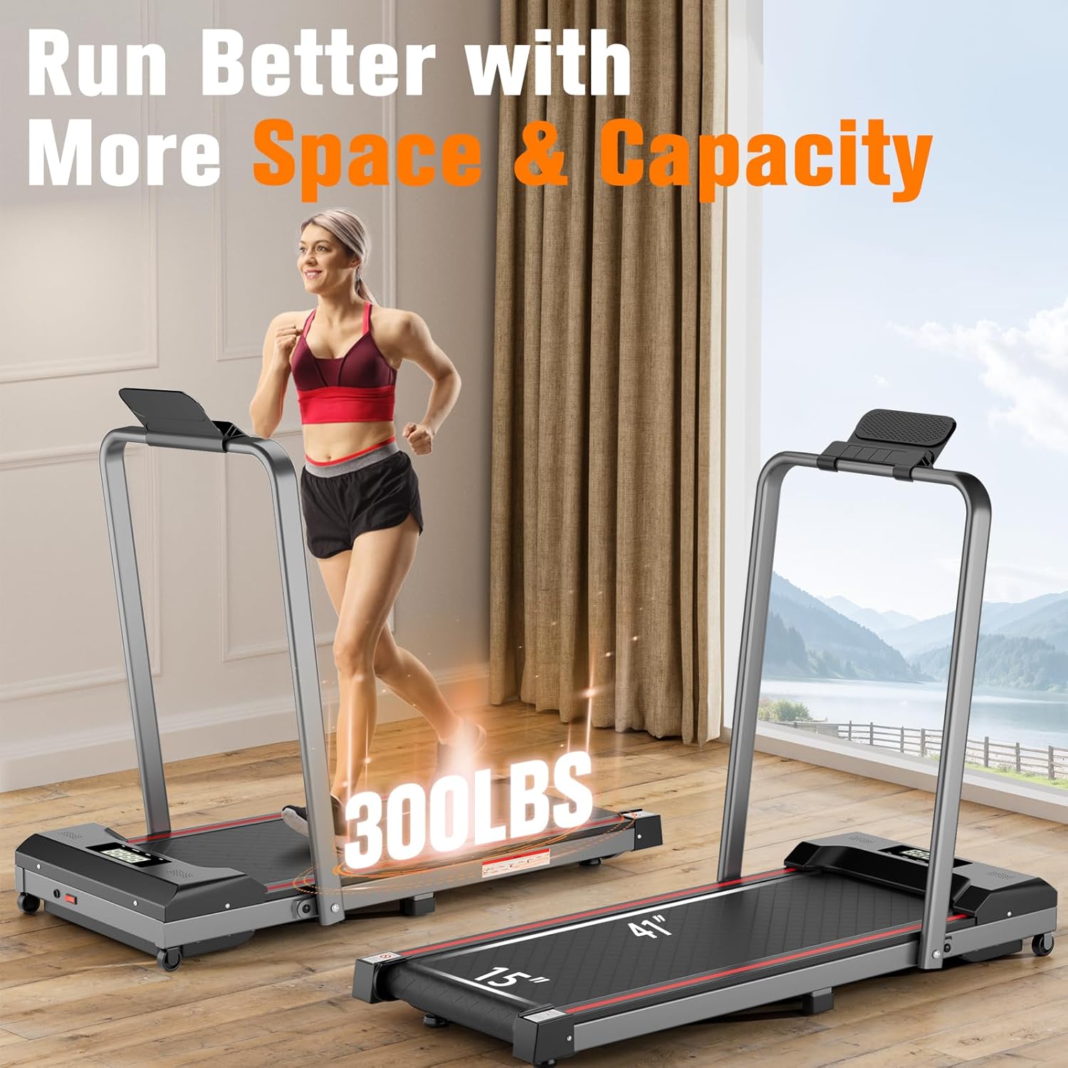 Walking Pad with Handle Bar, 300lbs Capacity Under Desk Treadmill with Remote & LED Display, 3.0HP 3-in-1 Folding Treadmill for Walking, Jogging & Running, Portable for Home & Office - Image 6