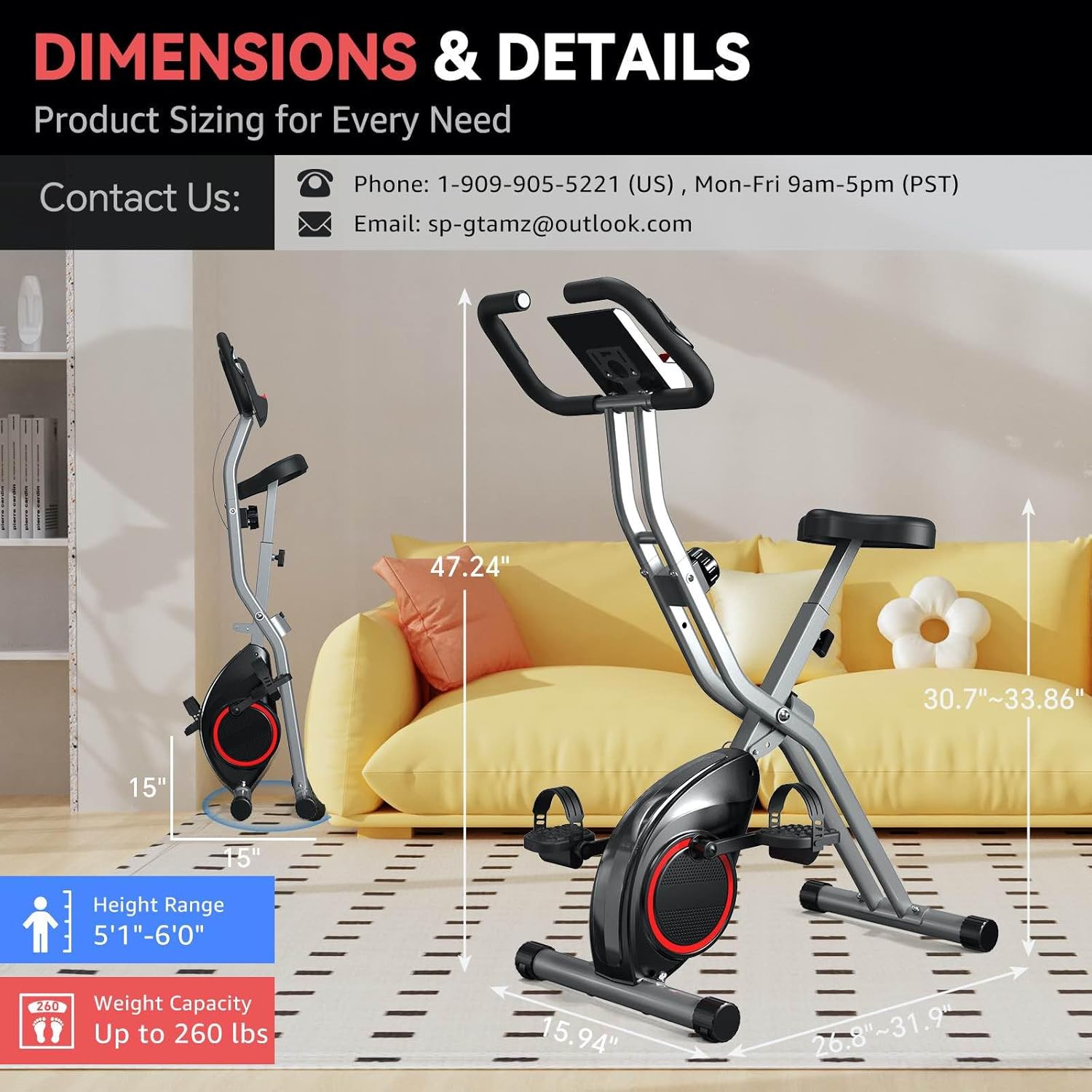 Indoor Exercise Bike Stationary Bikes for Home, Lightweight Foldable Cycling Bike with 70% Pre-Assembled, 260LBS Capacity, 5.5 LBS Flywheel for Quiet Home Workout - Image 5