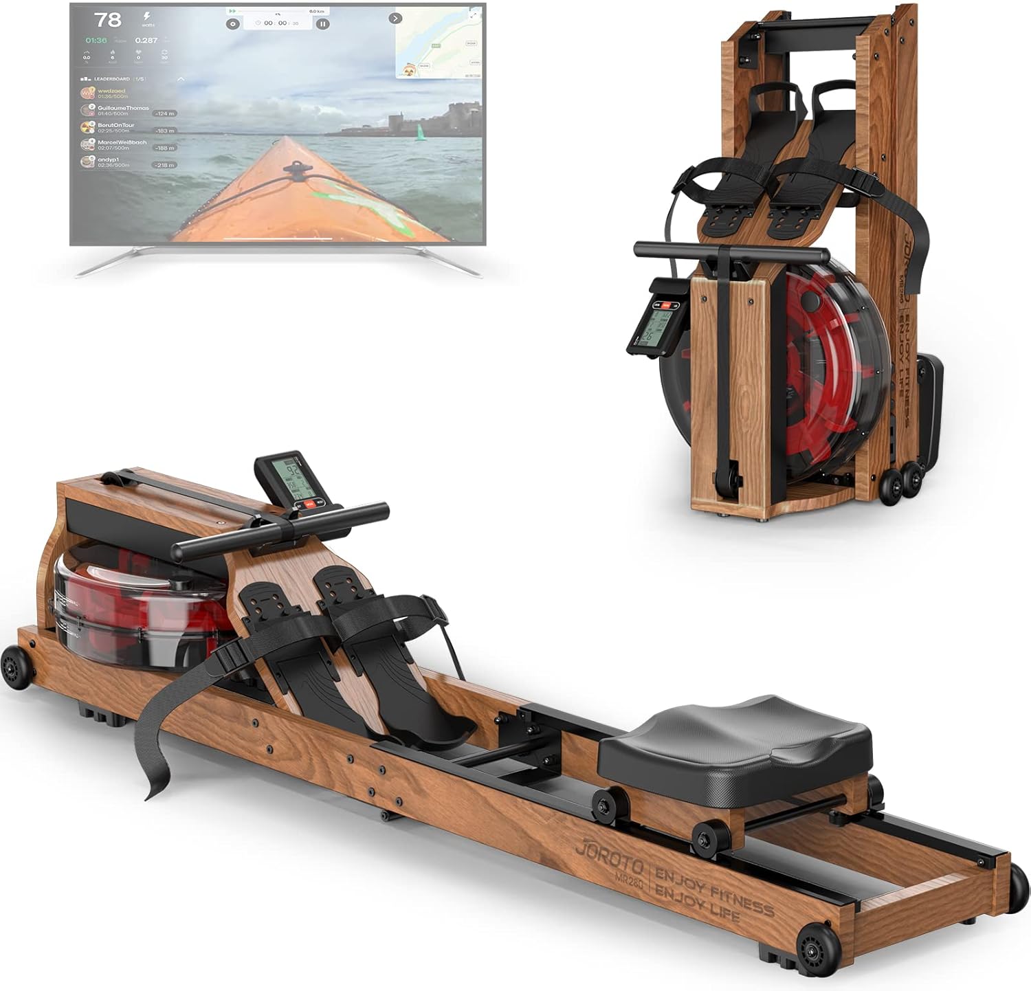 JOROTO Rowing Machines for Home Use, Foldable Rower Machine with Bluetooth Monitor, Tablet Holder Water Rowing Machine