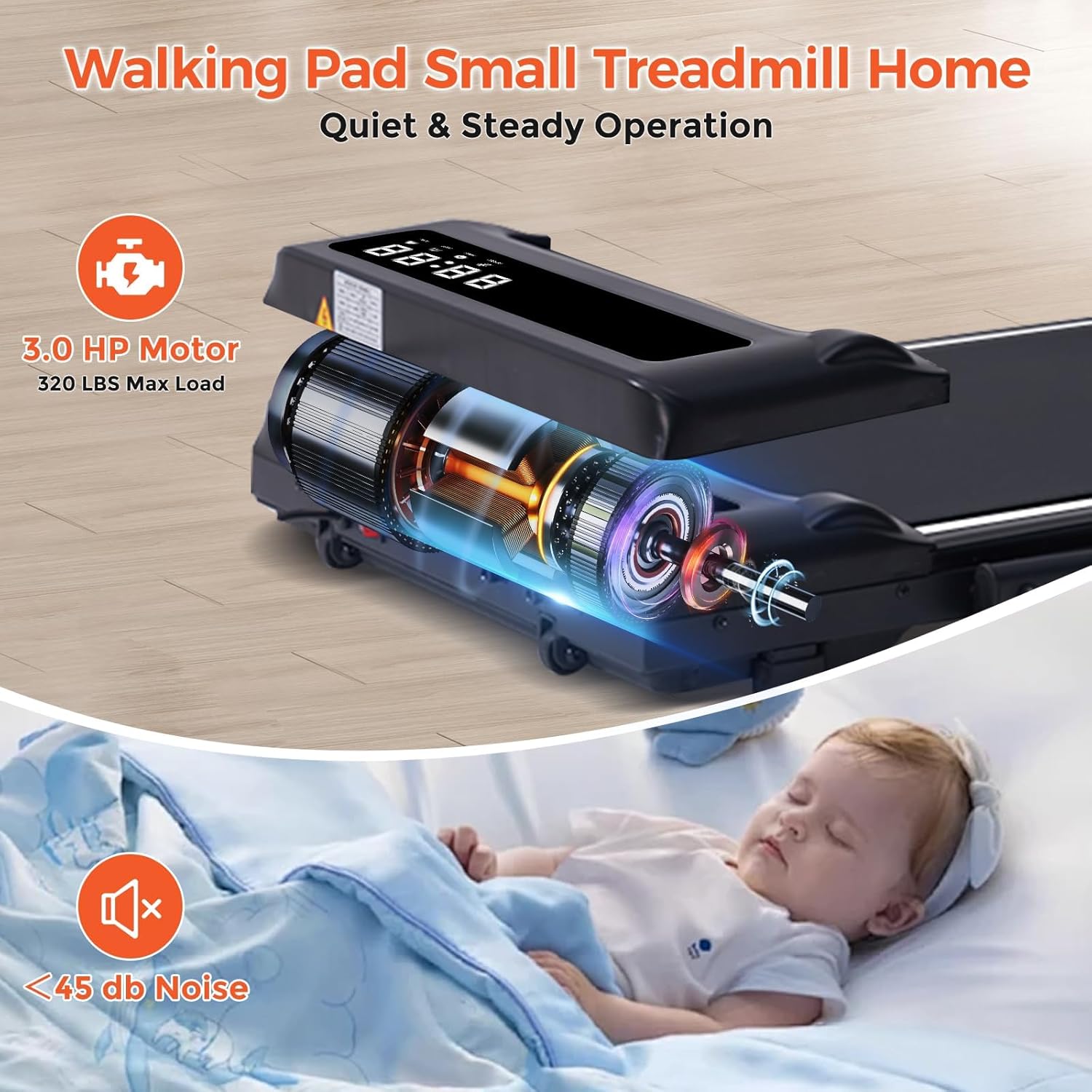 Folding Walking Pad Treadmill with Handle Bar, 3.5HP Compact Portable Foldable Walking Pads Treadmill with Handles, Electric Small Treadmills for Home Office Apartment, LED Display, 400 LBS Capacity - Image 6