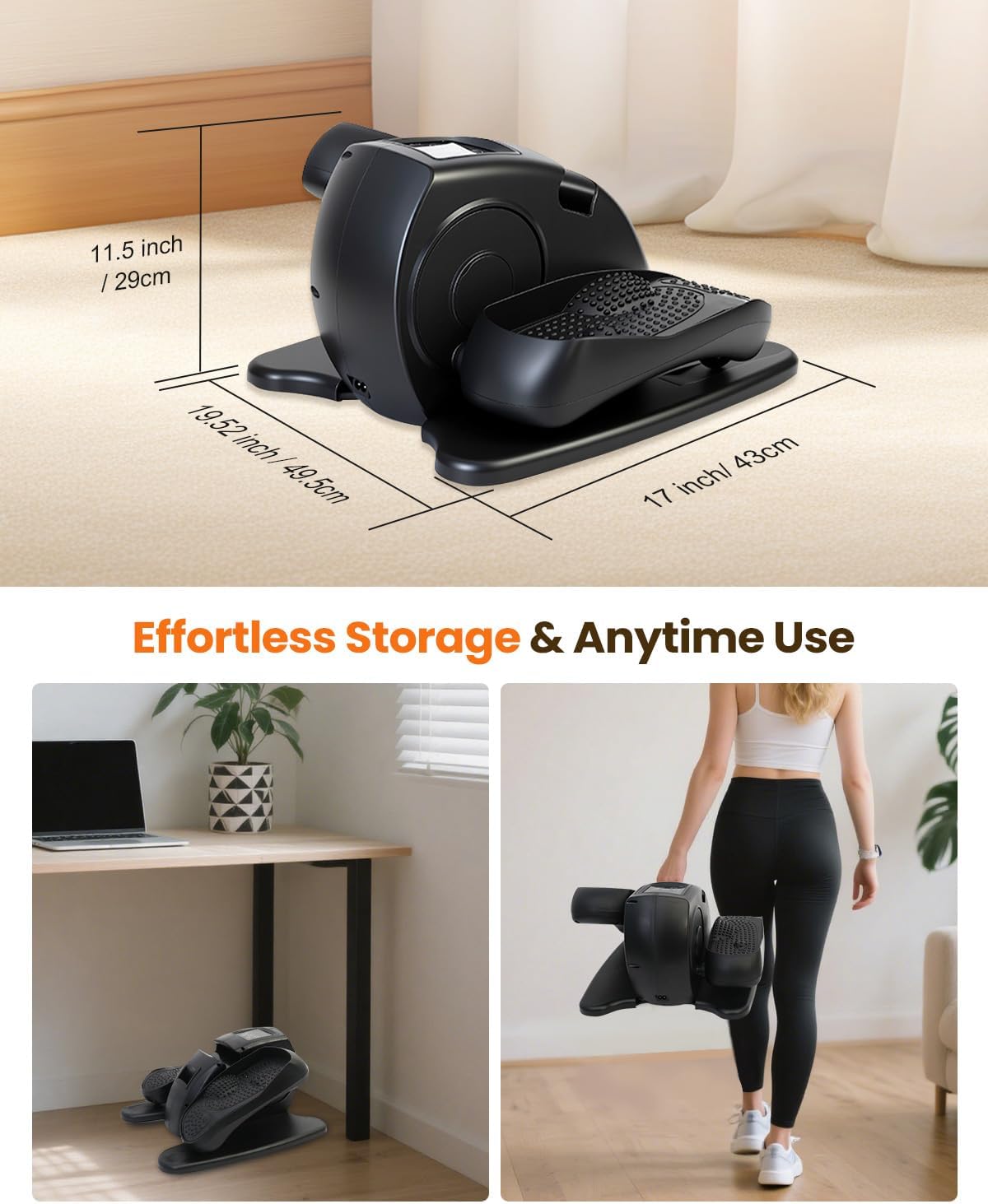 Under Desk Elliptical Machine, Ellipse Leg Exerciser as Seen on TV with Remoter, Quiet Electric Seated Pedal Exerciser, Mini Leg Exercise While Sitting for Seniors, Manual & Auto Mode for Home Office - Image 8