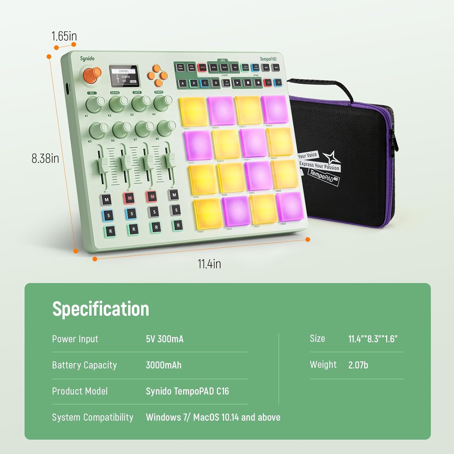 Midi Pad Controller, Portable Beat Maker Machine with Drum Pads, Beginners Beating Pad Velocity Sensitive, LED Display for Music Production (Wireless MIDI) - Image 7