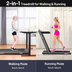 GYMAX Walking Pad, Dual LED Display 2 in 1 Under Desk Treadmill for Home with Remote & Smart App Control, 2.25HP Foldable Portable Treadmill Running Machine for Office Small Space