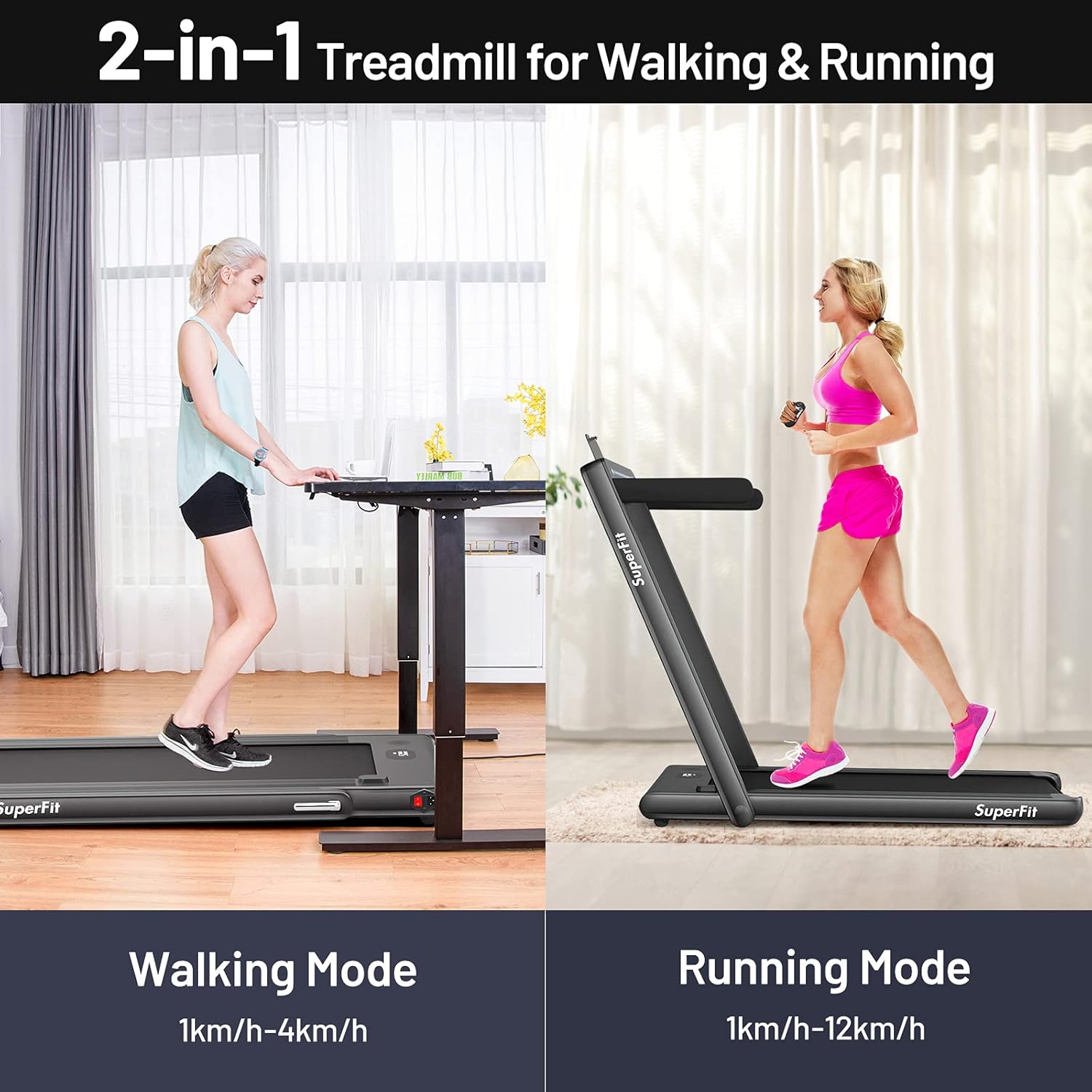 GYMAX Walking Pad, Dual LED Display 2 in 1 Under Desk Treadmill for Home with Remote & Smart App Control, 2.25HP Foldable Portable Treadmill Running Machine for Office Small Space - Image 2