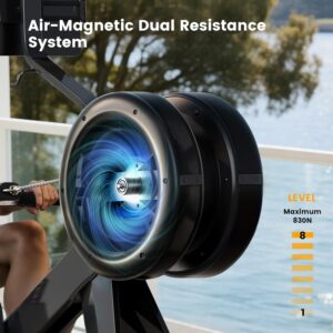 YOSUDA Air Magnetic Rowing Machine for Home, Dual Air & Magnetic Resistance with 8-Level, Smart APP, Rotatable Device Holder, Ergonomic Seat, and Easy Storage