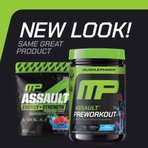 Muscle Pharm Assault Energy & Strength Pre Workout Powder for Men & Women with Beta Alanine, Caffeine, Creatine & Betaine Anhydrous, Pre-Workout Supplements, 30 Servings, Blue Raspberry Flavor