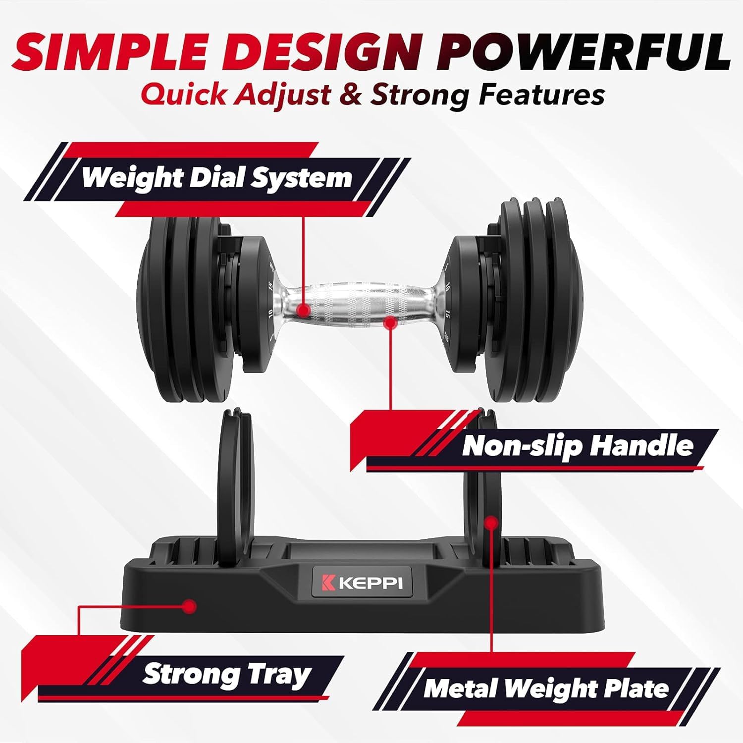 Keppi Adjustable Dumbbells Set-25lb/40lb/55lb/60lb, Anti-Slip Metal Fast Adjust Weight Handle, Exercise & Fitness for Full Body Workout - Adjustable Dumbbell Series - Image 7