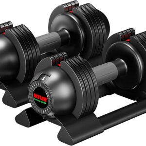 Adjustable Dumbbell,22LBS 44LBS 52LBS Dumbbell Set with Tray for Fitness, Fast Adjust Weight by Turning Anti-Slip Handle, Safety with 8 Lock Slots, Suitable for Men and Women