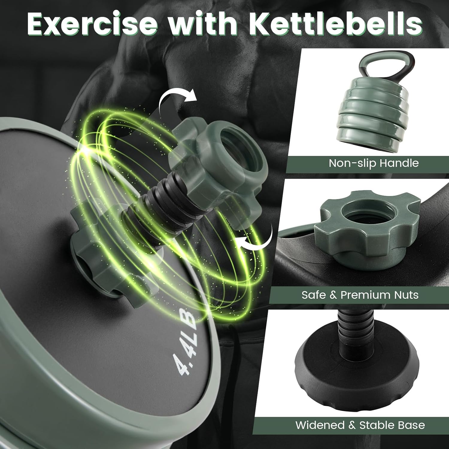 GYMAX Adjustable Dumbbell Set, 4 in 1 Free Weight Set with Connector, 92/47 LBS Used As Dumbbells, Barbells, Kettlebells, Push up Stands, Weight Lifting Training Equipment for Home Gym Workout Exercise - Image 3