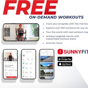 Sunny Health & Fitness Elliptical Trainer Machine w/Built-in Pulse Sensor, Low Impact Cardio Exerciser & Full-Body Cross Training for Home, Optional Free SunnyFit App Link & Electric w/300LB Load