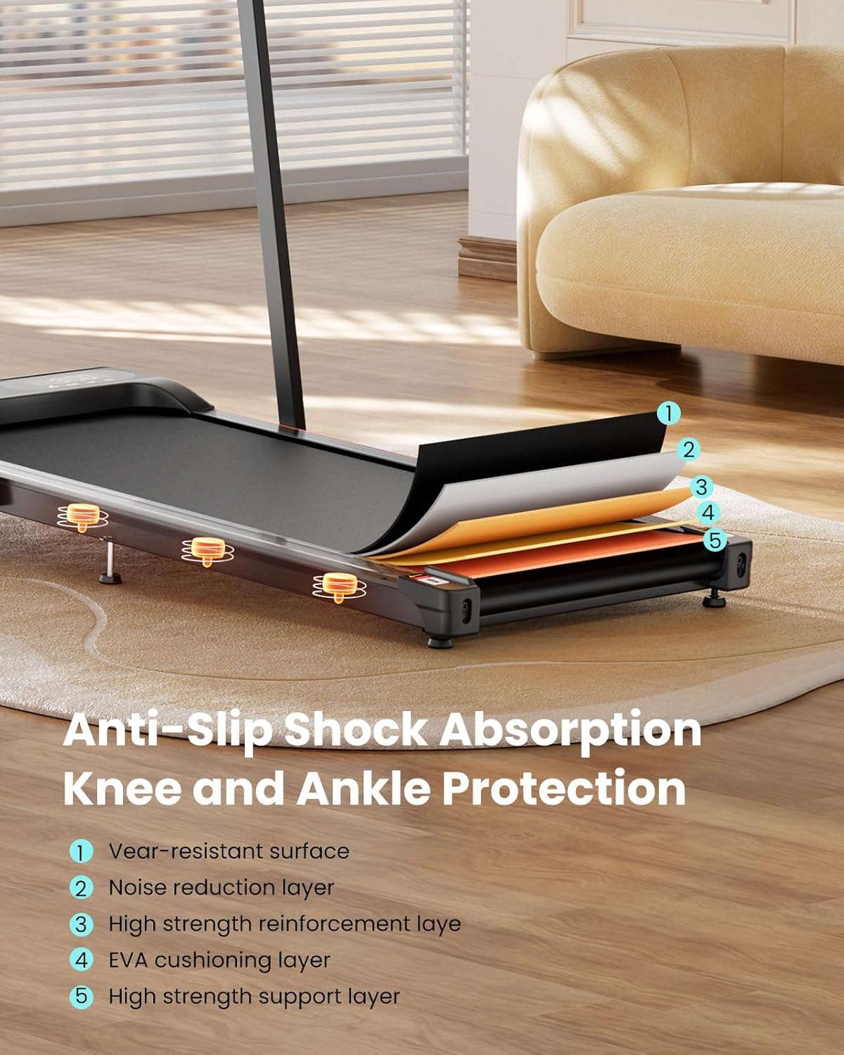 Walking Pad - 2.5 HP Walking Pad with Handle Bar, 2 in 1 Foldable Walking Pad with Incline, Small Treadmill with LED Display & Remote Control for Home Office Under Desk, 265 LBS Capacity - Image 5
