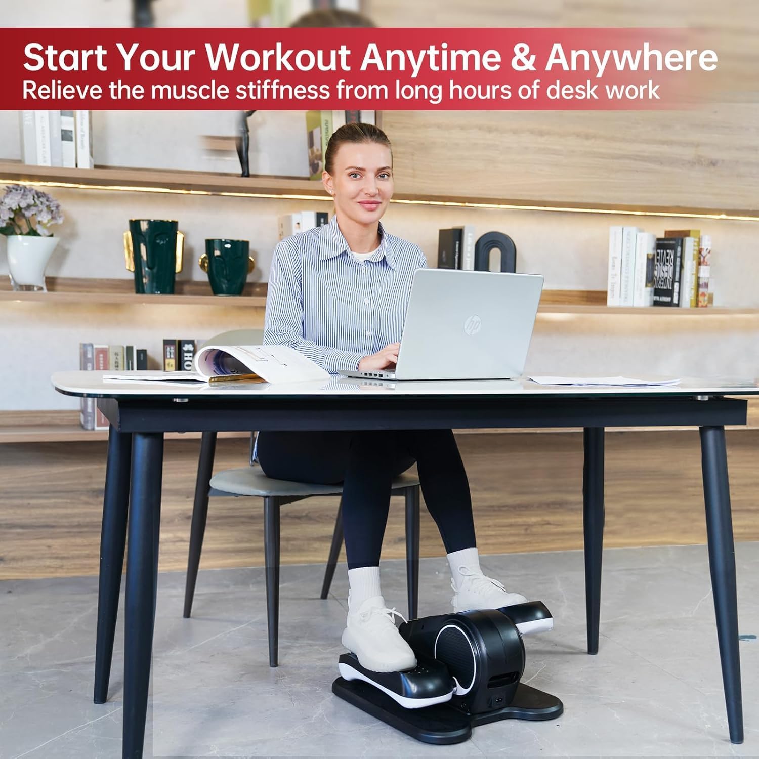 YAMO Under Desk Elliptical Machine Seated Ellipse Leg Exerciser for Seniors Fully Assembled Quiet Portable Elliptical Pedal Exerciser with Remote Control 12 Adjustable Speed Levels - Image 6