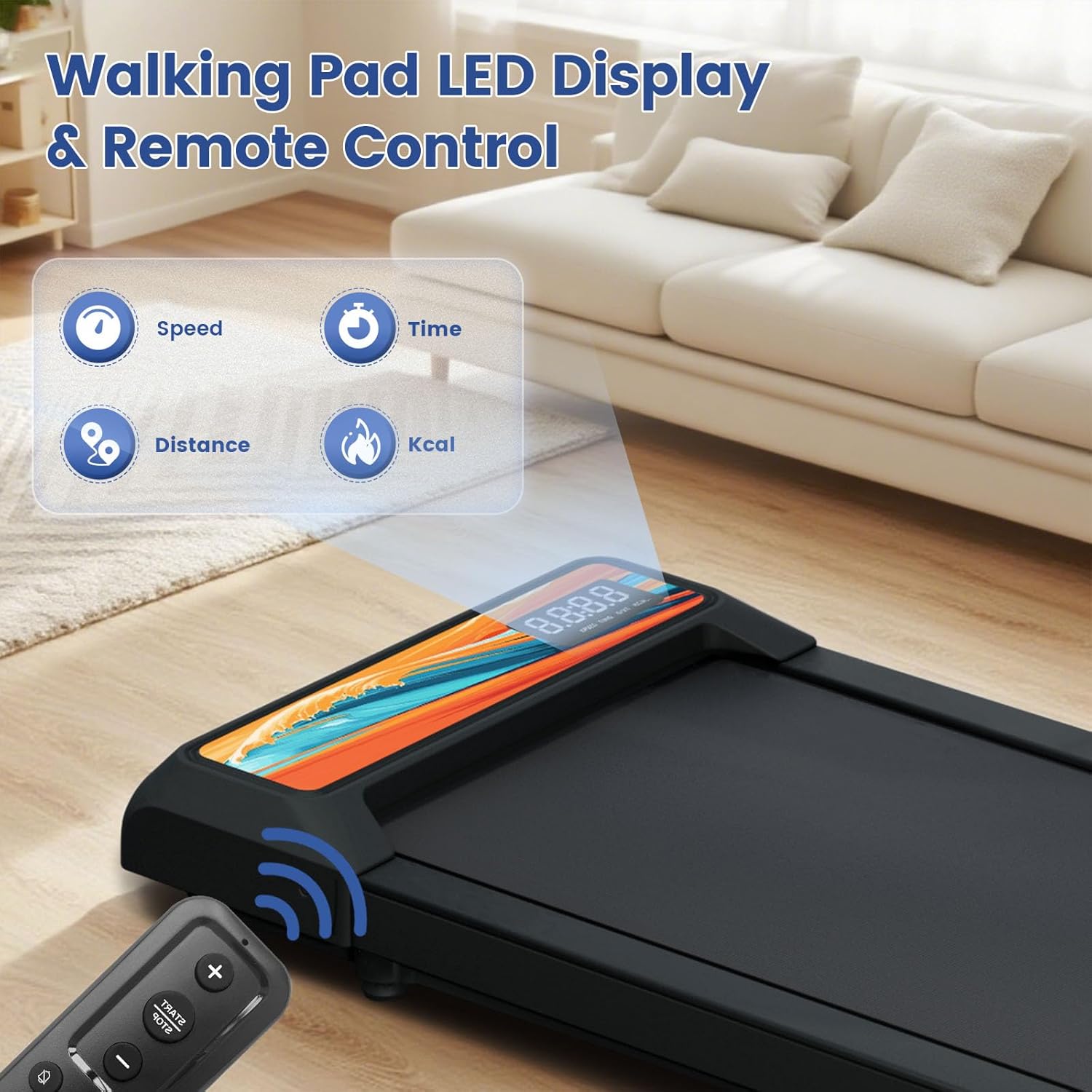 Walking Pad with Handle Bar, 2.5HP Walking Pad Treadmill with Incline, Portable Under Desk Treadmill for Home, 300LBS Capacity, Remote Control, Large LED Display - Image 2