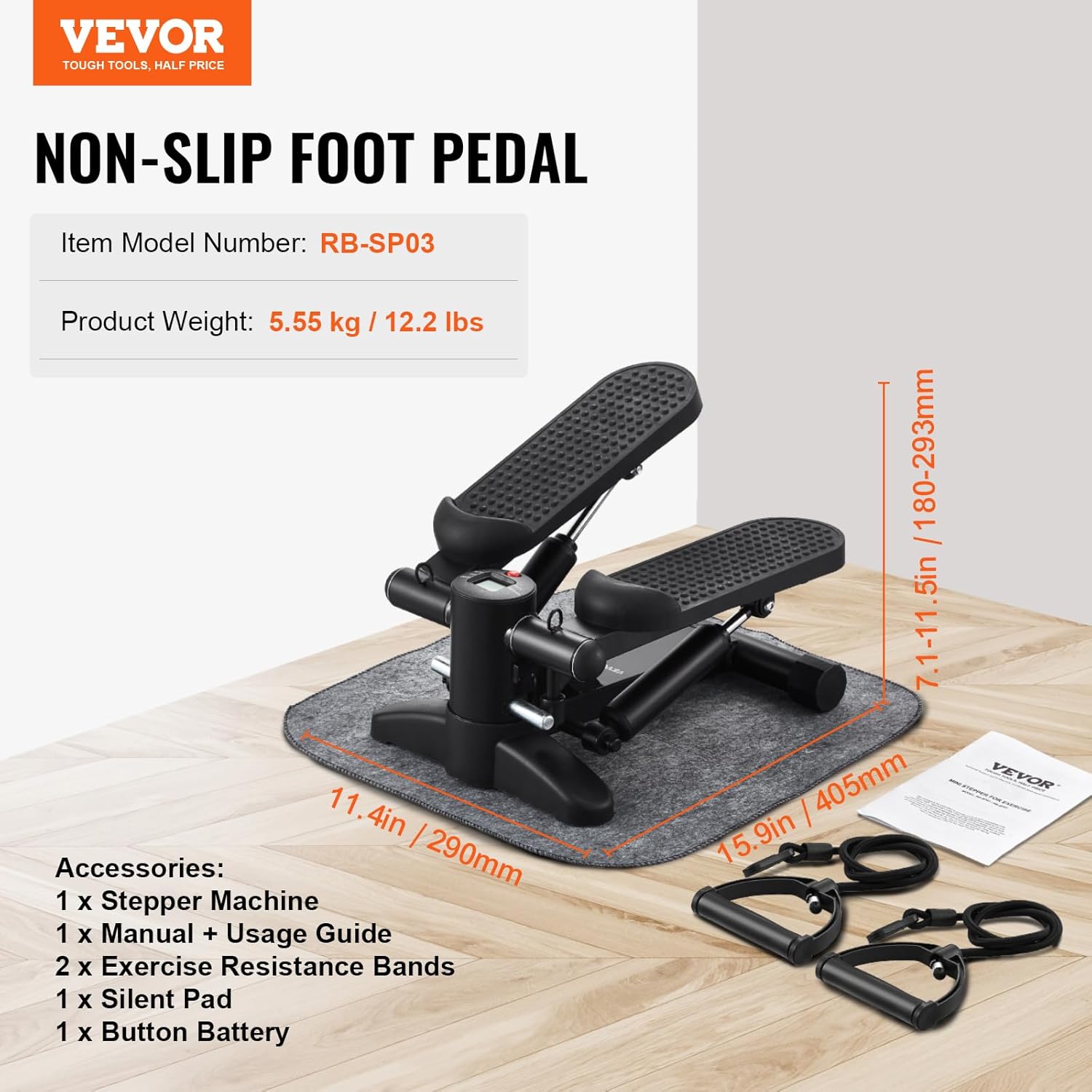 VEVOR Stair Stepper, Mini Stepper for Exercise at Home, Hydraulic Fitness Stepper with Resistance Bands, Full Body Workout Cardio Equipment, Stair Climber with LCD Monitor, 330LBS Load Capacity - Image 7