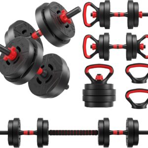Multi-Functional Portable Changeable Dumbbell and Barbell Kettlebell Set with Adjustable Weights, 40LBS or 60LBS Sets, Multiple Styles