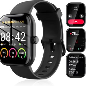 Smart Watch for Men Women, 100+ Sports Modes, Heart Rate/SpO2/Sleep Monitor, 1.91″ Touch Screen, Bluetooth Calls, IP68 Waterproof Fitness Tracker, Alexa Built-in, iOS Android Compatible (Black)