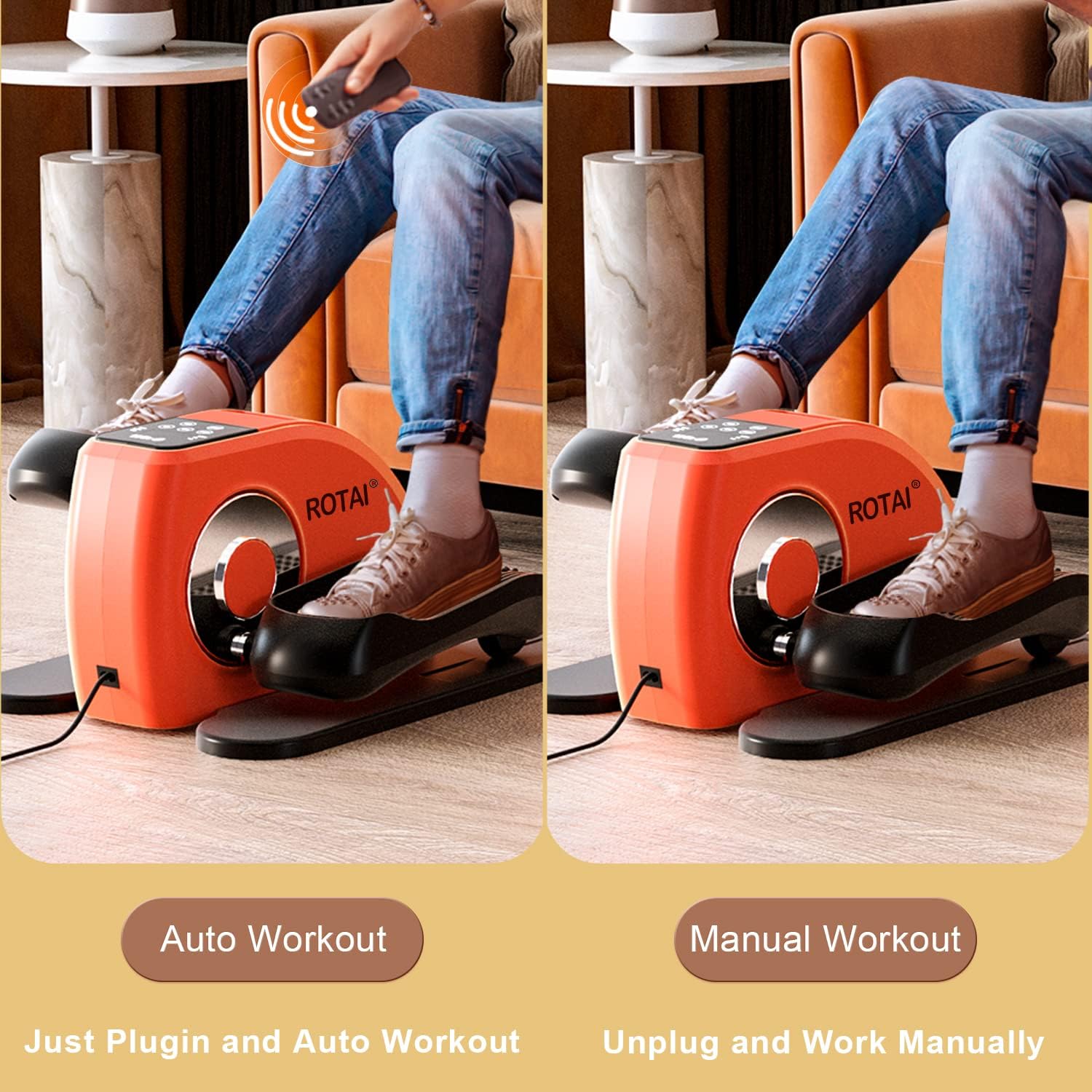 Under Desk Elliptical Machine for Seniors Rehab Electric Seated Leg Foot Pedal Exerciser Bike, Portable Trainer for Home & Office with Remote and LCD Monitor - Image 3