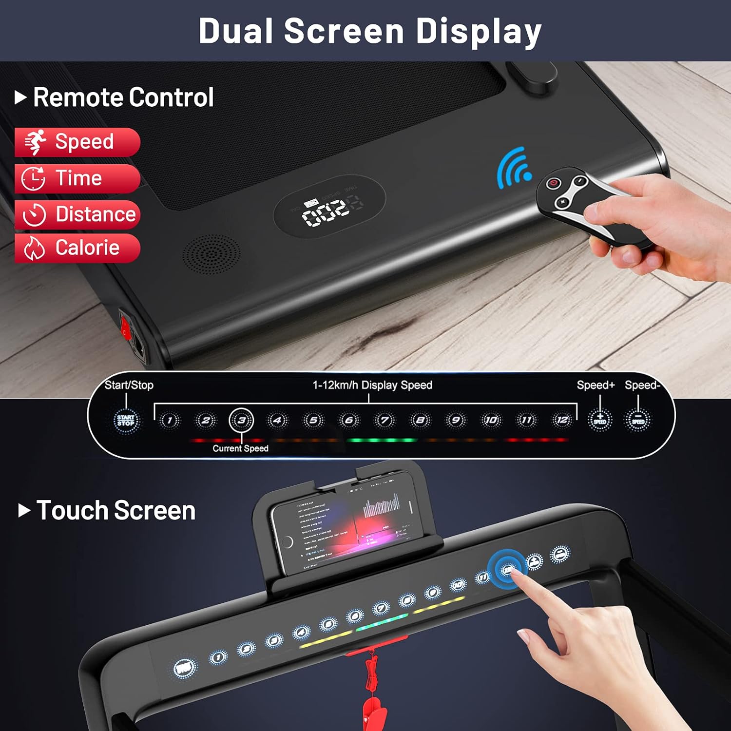 GYMAX Walking Pad, Dual LED Display 2 in 1 Under Desk Treadmill for Home with Remote & Smart App Control, 2.25HP Foldable Portable Treadmill Running Machine for Office Small Space - Image 6