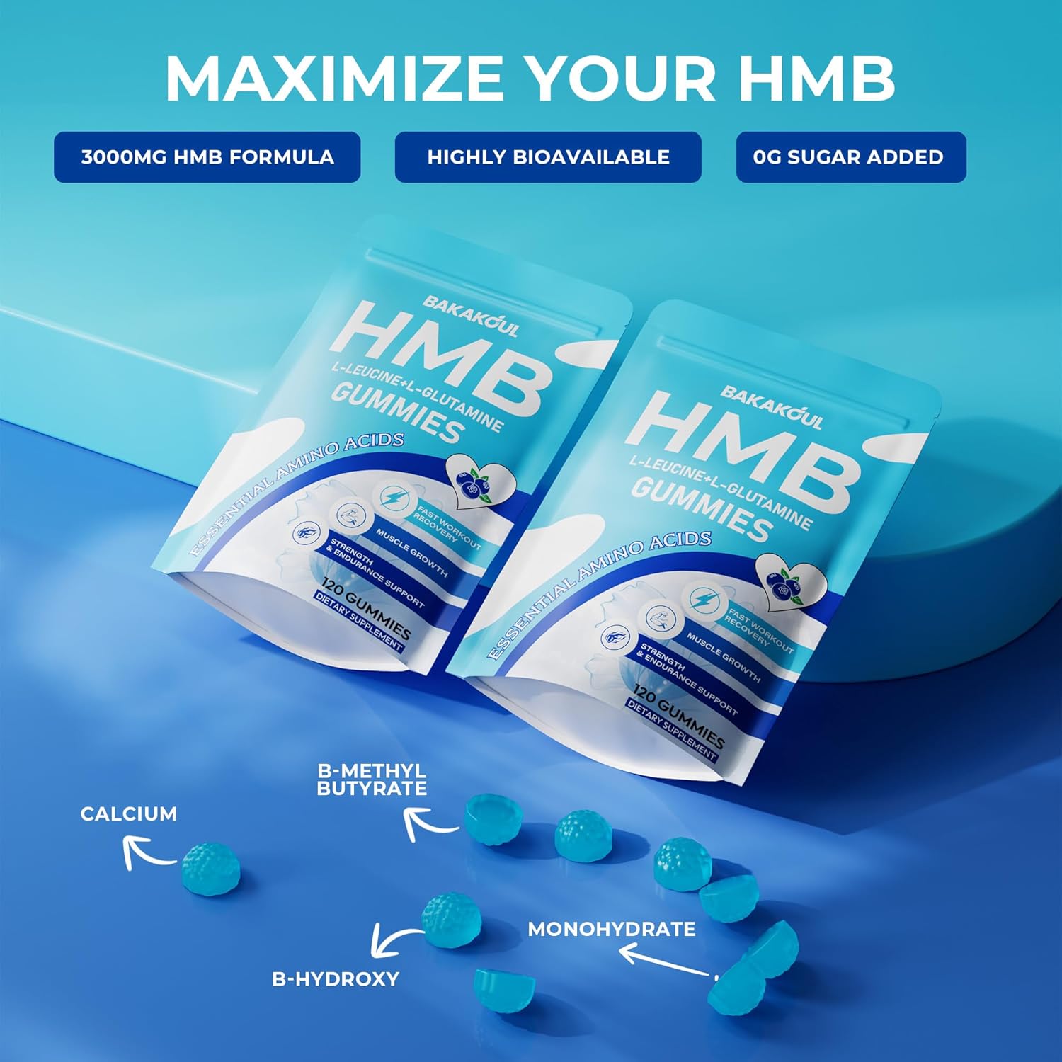 HMB and L-Leucine Gummies, HMB and Leucine Supplement Supports Muscle Fast Workout Support, HMB and Leucine Amino Acid for Men & Women, Sugar Free, Non-GMO, 120 Counts - Image 4