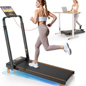 Walking Pad Treadmill with Incline & Adjustable Height, 4 in 1 Folding Under Desk Treadmill, 2025 Upgraded 3.5HP Walking Pad with Handle Bar, Electric Portable Treadmills for Home 350LBS, LED Display