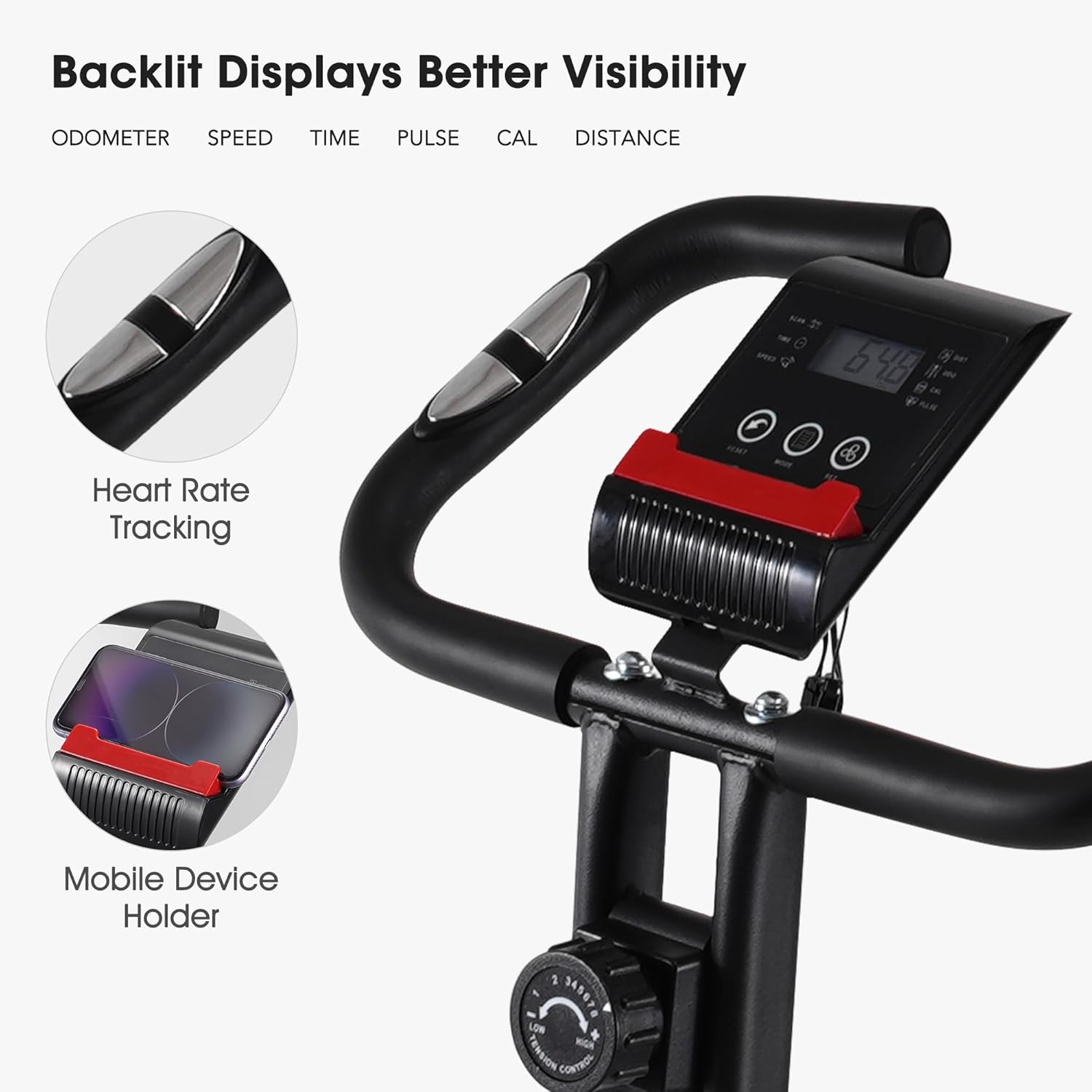 Exercise Bike 3 IN 1 Stationary Bike Folding Exercise Bike with 8-Level Adjustable Resistance Comfortable Seat Cushion LCD Monitor 265 lbs Weight Capacity for Home Gym Workout - Image 4