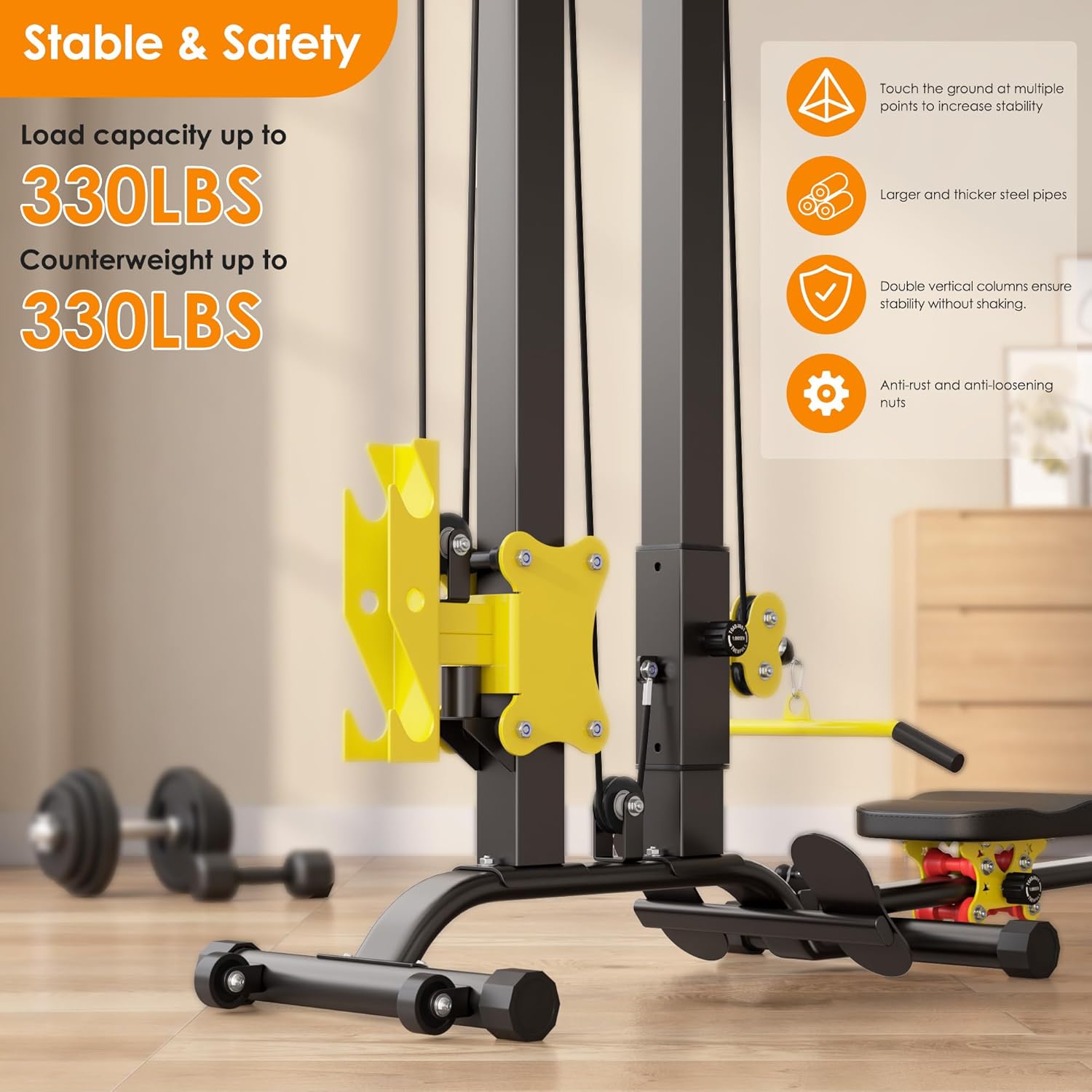 soges Foldable LAT Pull Down Machines & Rowing Machine, Multi-Functional Low Row Cable LAT Tower, Home Fitness Exercise Workout Station Strength Training Bar Machine - Image 4