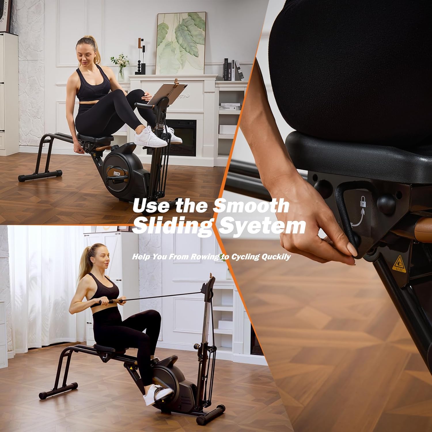 3 in 1 Rowing Machine, Dual Slide Rail 6-Level Adjustable Height with Max 350lb Weight Capacity, Home Fitness Rower for Full Body Workout, App Compatible - Image 8