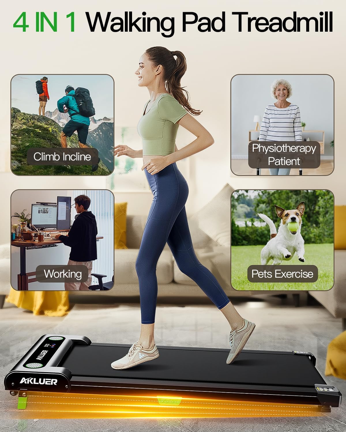 Walking Pad with Incline, Akluer Incline Treadmills for Home, 2.5 HP Under Desk Treadmill Small with Remote Control, Walking Pad Small Treadmill with LED Display - Image 8